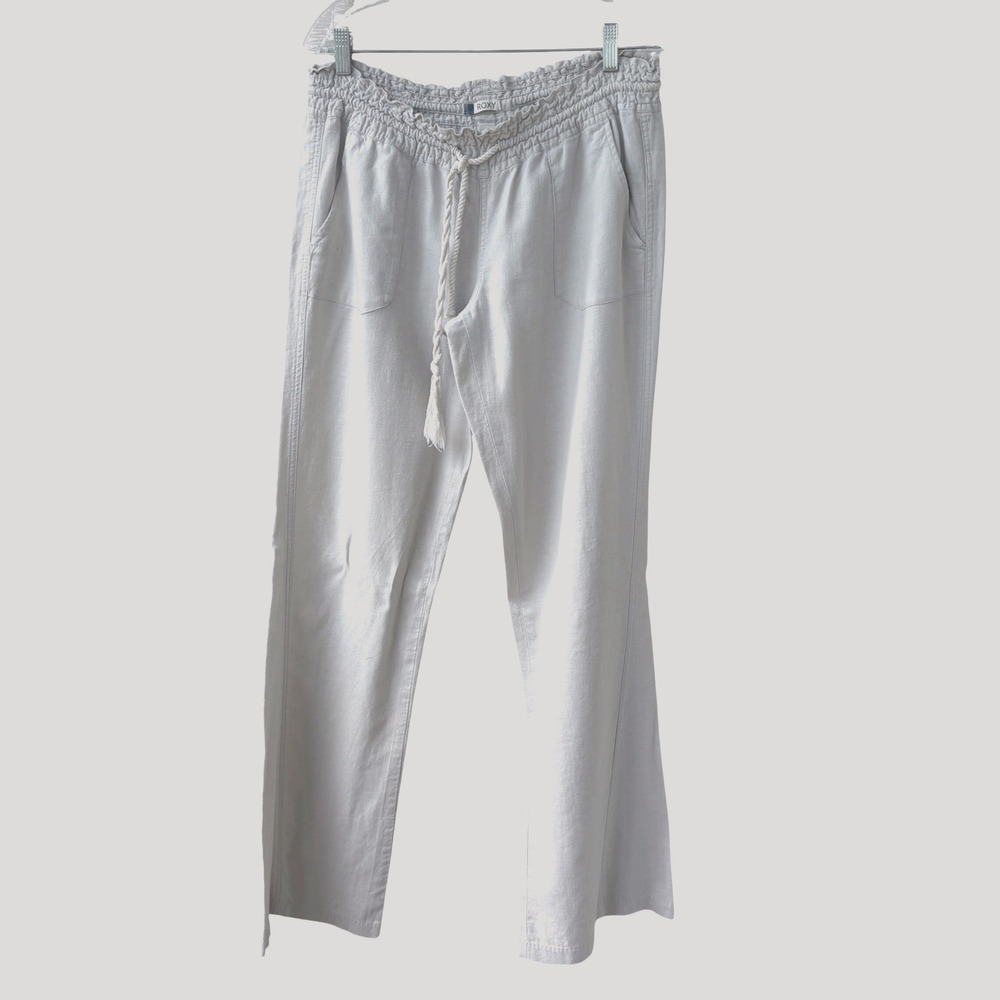 Roxy Linen Blend Pants Womens Large Boho Beach Lightweight Wide Leg Casual